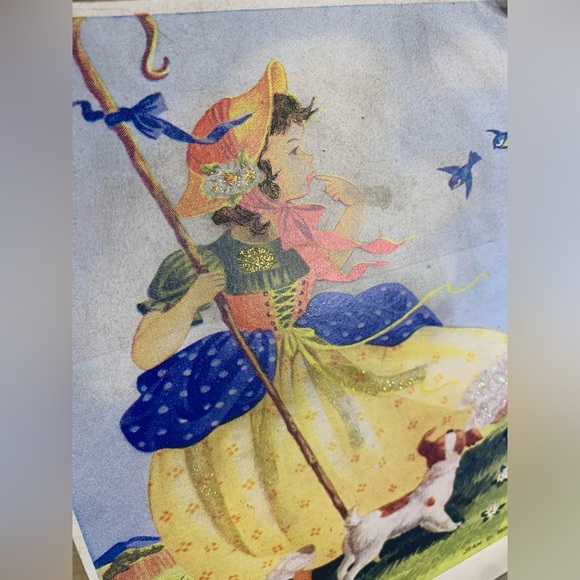 VTG Large Little Bo Peep Postcard with Bow & Glitter Illustrated by Jean D. Howe - Picture 5 of 9